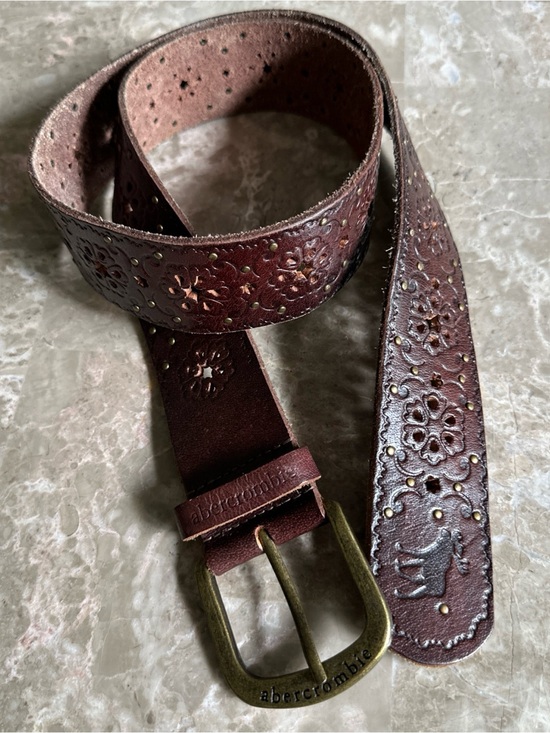 Abercrombie & Fitch Women\'s 100% Leather Floral Embossed Belt Size L Y2K 90s VTG main image 12
